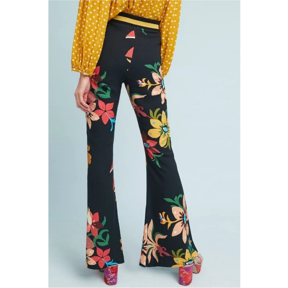 Farm Rio Calla Flared Pants Black Floral Size XS Anthropologie - Picture 13 of 14